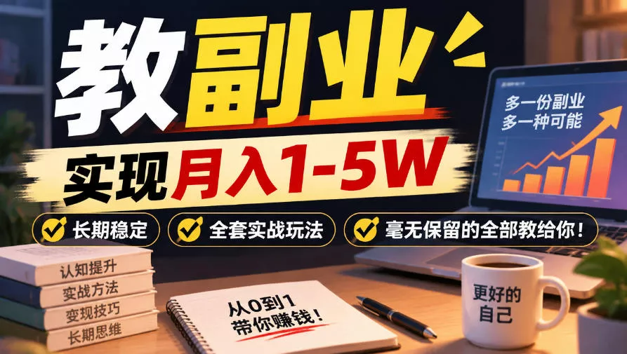 “教副业”实现月入1-5W，长期稳定，全套实战玩法毫无保留的全部教给你！【揭秘】-奇点库