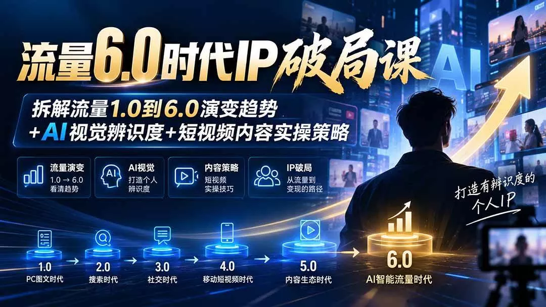 （20845期）流量6.0时代IP破局课：拆解流量1.0到6.0演变趋势+AI视觉辨识度+短视频内容实操策略-奇点库