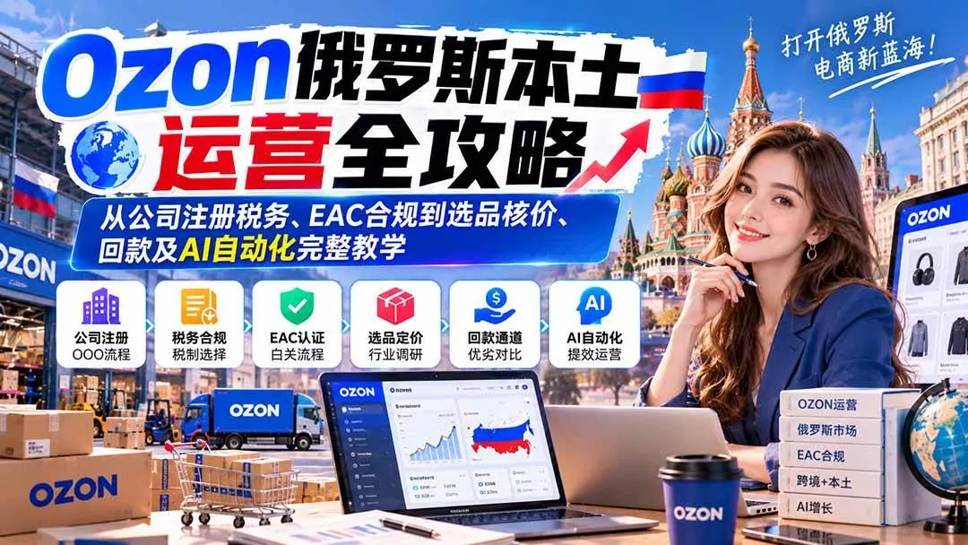 （20851期）Ozon俄罗斯本土运营全攻略：从公司注册税务、EAC合规到选品核价、回款及AI自动化完整教学-奇点库
