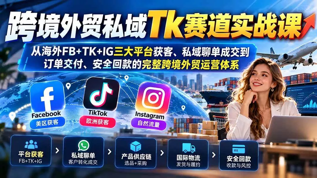 （20894期）跨境外贸私域Tk赛道实战课：从海外FB+TK+IG三大平台获客、私域聊单成交到订单交付、安全回款的完整跨境外贸运营体系-奇点库