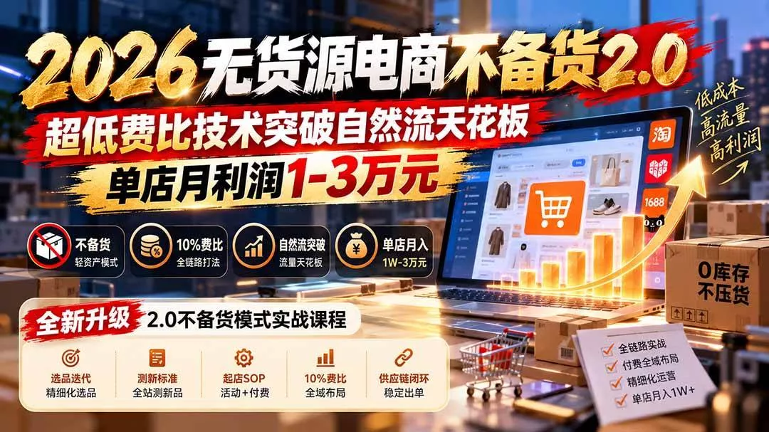 （20896期）2026无货源电商不备货2.0【更新1010】：超低费比技术突破自然流天花板，单店月利润1-3万元