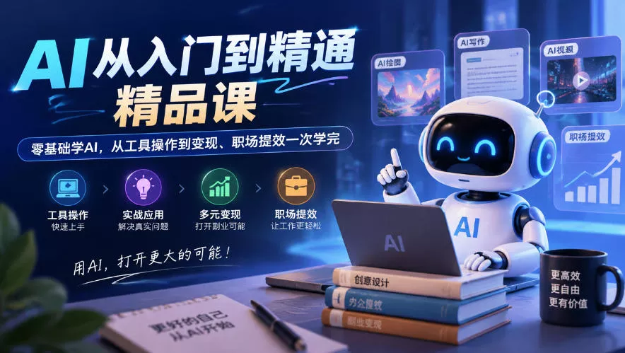 AI从入门到精通精品课，零基础学AI，从工具操作到变现、职场提效一次学完-奇点库