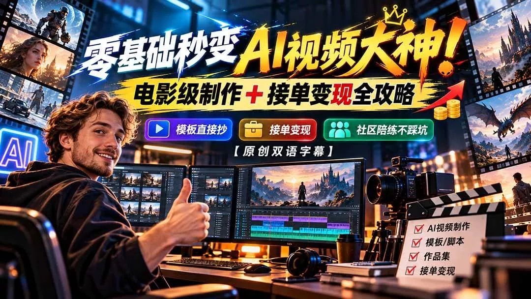 （20897期）零基础秒变AI视频大神！电影级制作 + 接单变现全攻略，模板直接抄，社区陪练不踩坑【原创双语字幕】-奇点库