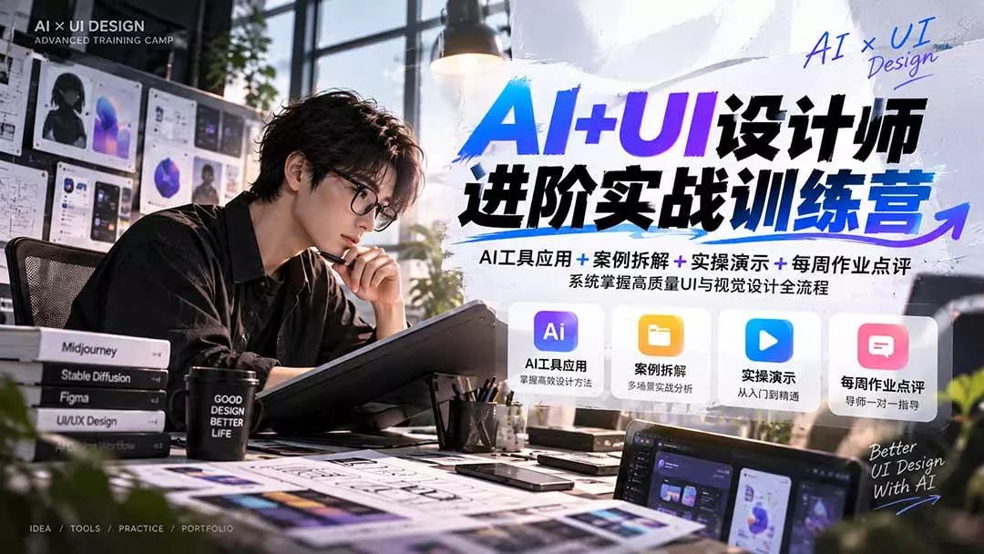 （20905期）【无水印】AI+UI设计师进阶训练营-第4期：AI工具应用+案例拆解+实操演示+作业点评，掌握高质量UI与视觉设计全流程-奇点库