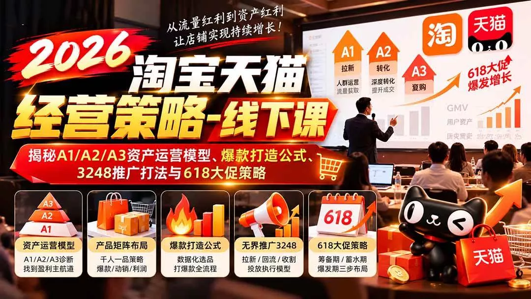 （20912期）2026淘宝天猫经营策略-线下课：揭秘A1/A2/A3资产运营模型、爆款打造公式、3248推广打法与618大促策略-奇点库