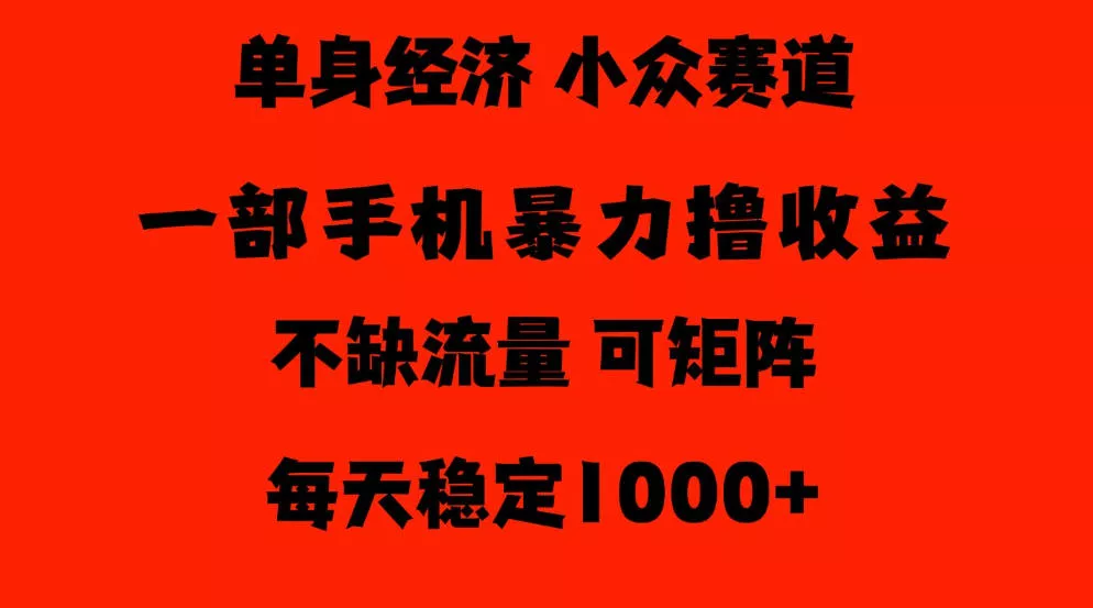26年暴力单身经济，稳定日入500-1k，不缺流量，流量极大，冷门小众赛道，门槛低小白轻松上手【揭秘】-奇点库