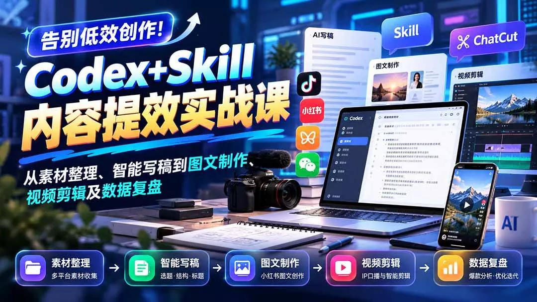 （20915期）【无水印】告别低效创作！Codex+Skill内容提效实战课：从素材整理、智能写稿到图文制作、视频剪辑及数据复盘-奇点库