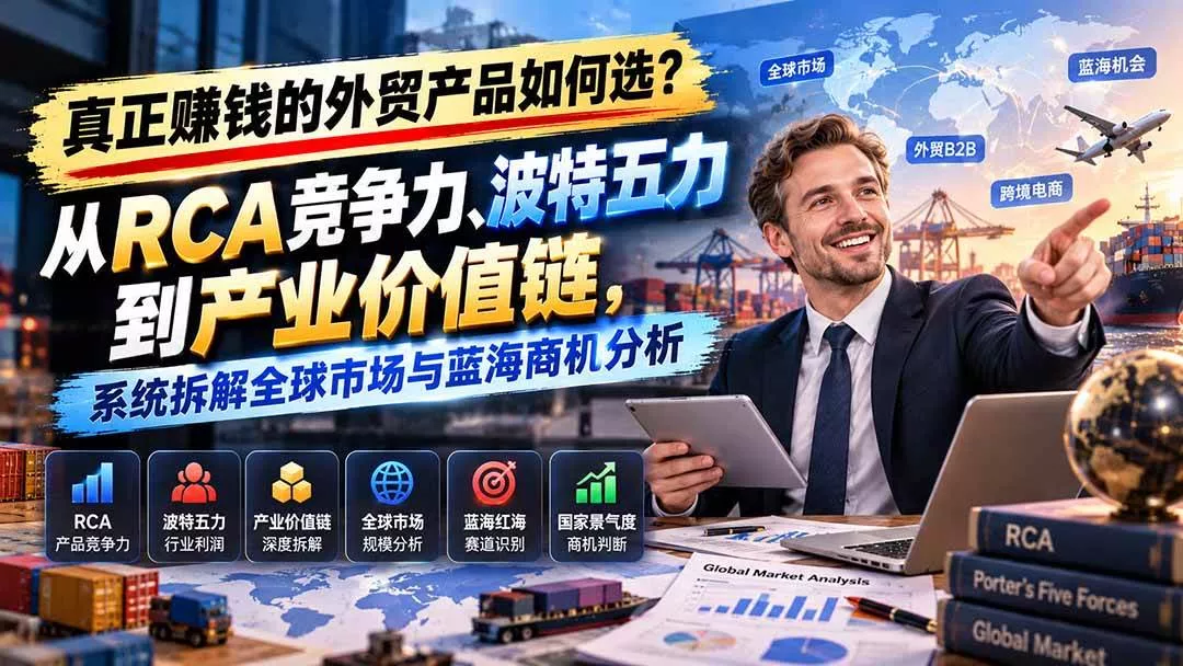 （20932期）真正赚钱的外贸B2B产品如何选？从RCA竞争力、波特五力到产业价值链，系统拆解全球市场与蓝海商机分析-奇点库