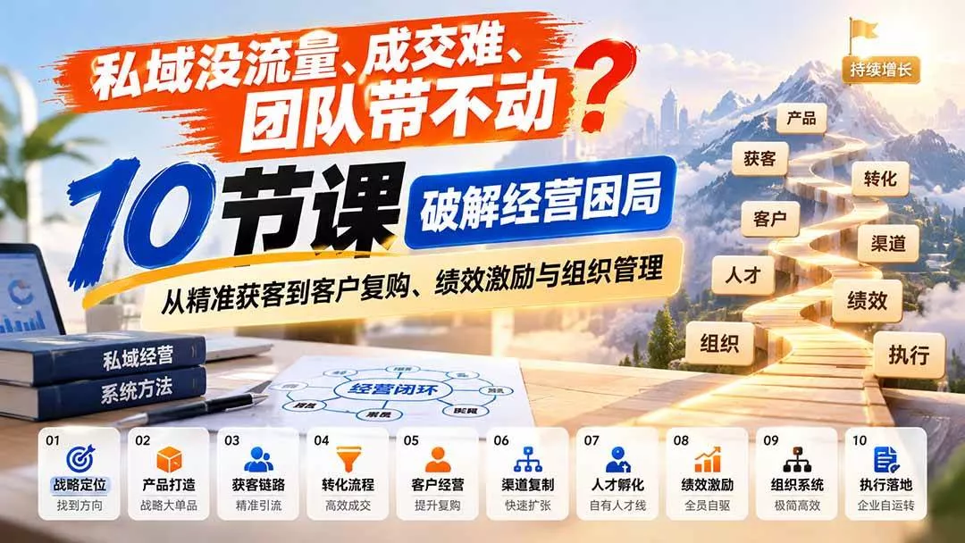 （20931期）私域没流量、成交难、团队带不动？10节课破解经营困局，从精准获客到客户复购、绩效激励与组织管理-奇点库