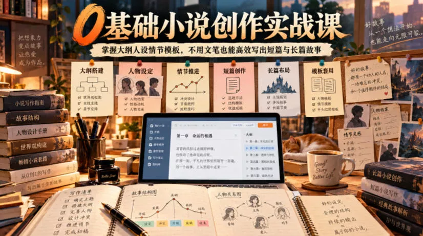 0基础小说创作实战课｜掌握大纲人设情节模板，不用文笔也能高效写出短篇与长篇故事-奇点库