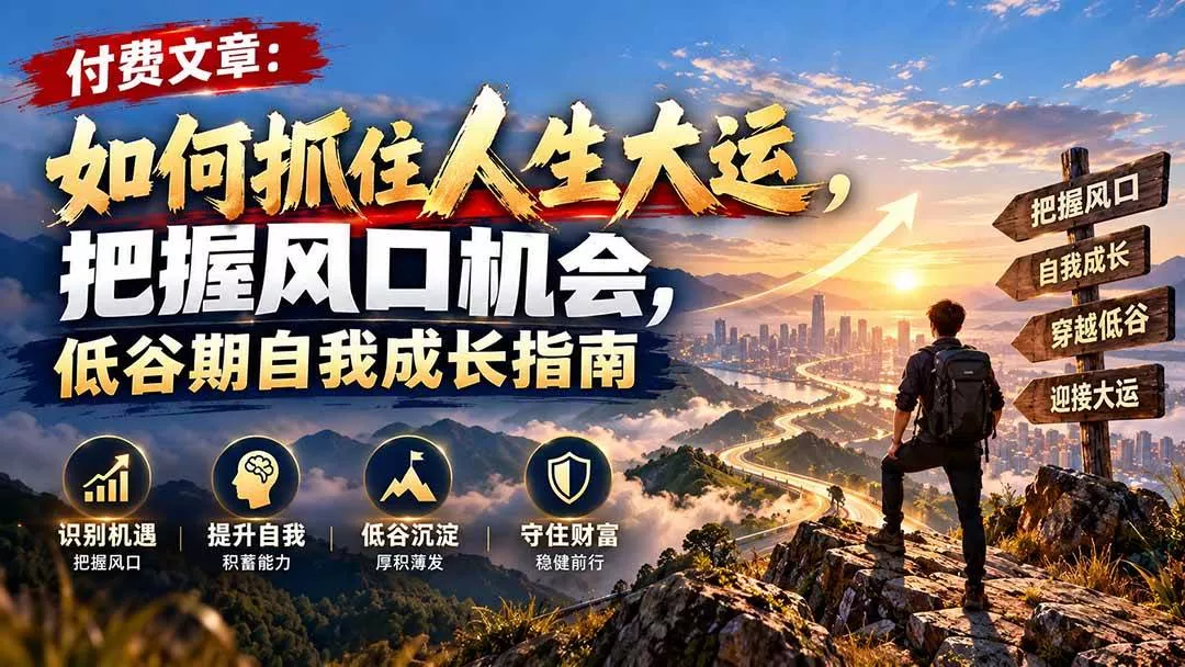 （20942期）付费文章：如何抓住人生大运，把握风口机会，低谷期自我成长指南