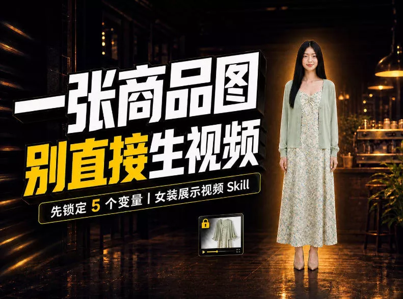 女装AI视频总翻车？问题不在提示词，女装展示视频Skill先锁定5个变量！-奇点库