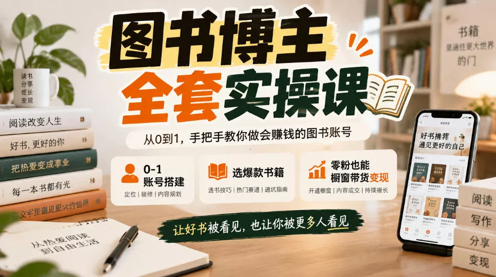 图书博主全套实操课,0‑1账号搭建,选爆款书籍,零粉也能橱窗带货变现 图书博主全套实操课,0‑1账号搭建,选爆款书籍,零粉也能橱窗带货变现
