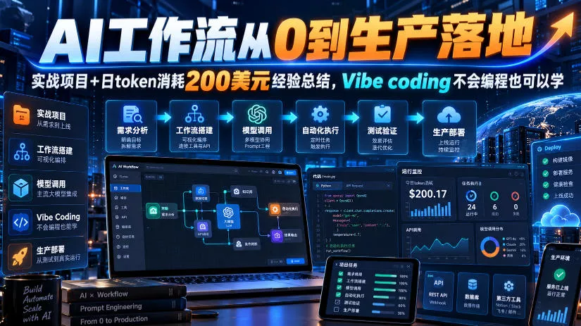 AI工作流从0到生产落地,实战项目+日token消耗200美刀经验总结,Vibe coding不会编程也可以学 AI工作流从0到生产落地,实战项目+日token消耗200美刀经验总结,Vibe coding不会编程也可以学