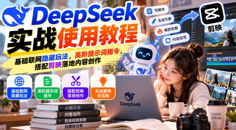 DeepSeek实战使用教程｜基础联网隐藏玩法，高阶提示词指令，搭配剪映落地内容创作-奇点库