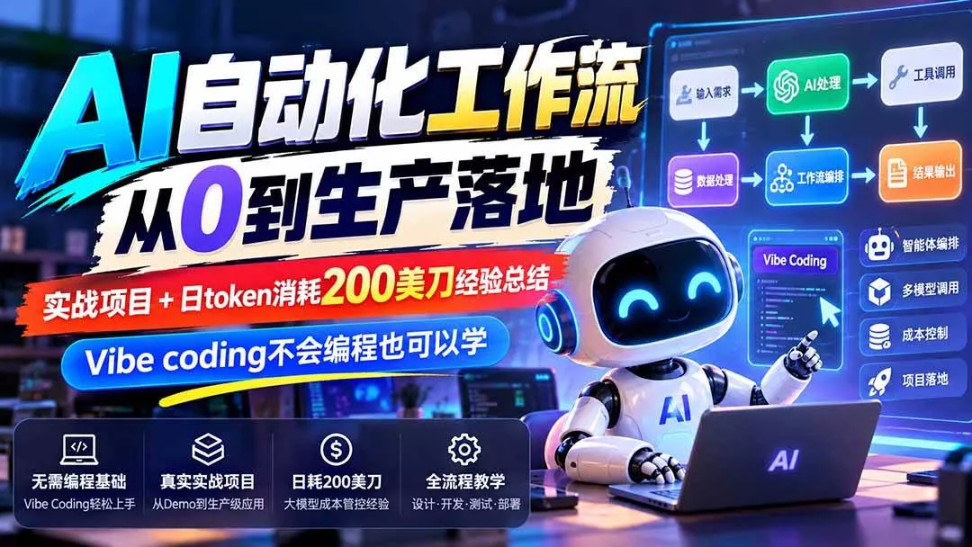 （20954期）【无水印】AI自动化工作流从0到生产落地，实战项目+日token消耗200美刀经验总结，Vibe coding不会编程也可以学-奇点库