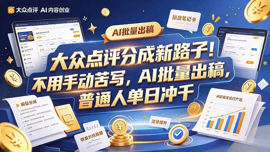 (20983期)大众点评副业新玩法,工具提效解放双手,批量做笔记,单日可破千-奇点库