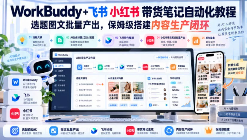 WorkBuddy+飞书小红书带货笔记自动化教程,选题图文批量产出,保姆级搭建内容生产闭环【文档】-奇点库