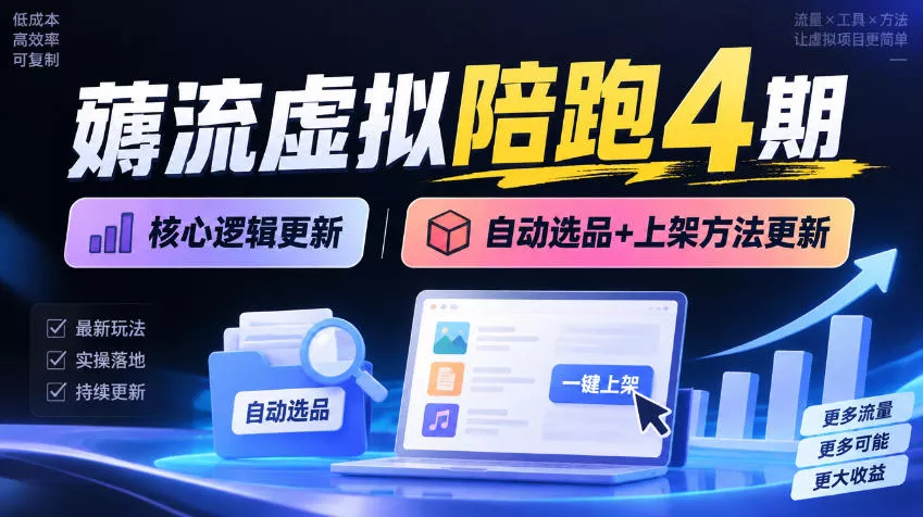 薅流虚拟陪跑4期丨核心逻辑更新丨自动选品+上架方法更新-奇点库