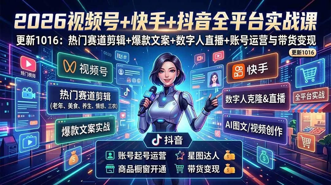 (20997期)视频号+快手+抖音三大平台的全栈剪辑+数字人直播实战课-3月更新:快速实现短视频变现 (20997期)视频号+快手+抖音三大平台的全栈剪辑+数字人直播实战课-3月更新:快速实现短视频变现