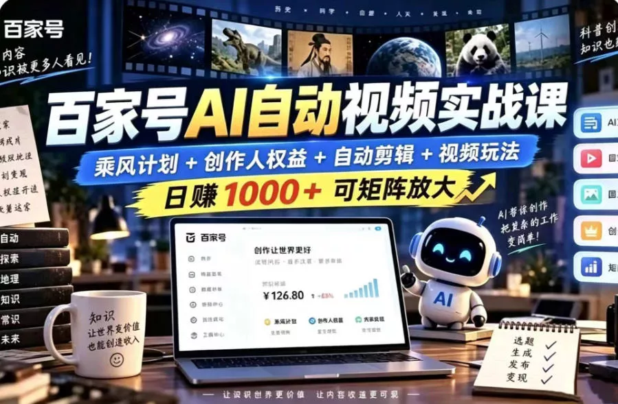 百家号自动矩阵玩法，长期可以做的项目，日入1k+，真正的睡后收入-奇点库