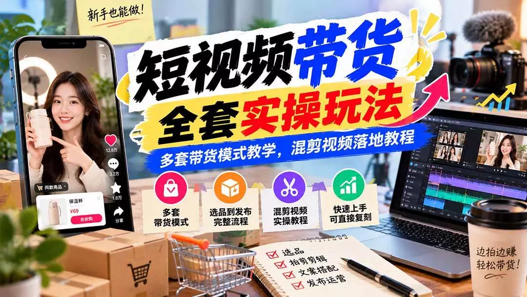 （20991期）【无水印】短视频带货全套实操玩法，多套带货模式教学，混剪视频落地教程-奇点库