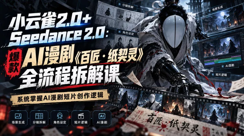 小云雀2.0+Seedance 2.0：爆款AI漫剧《百匠・纸契灵》全流程拆解课，系统掌握AI漫剧短片创作逻辑-奇点库