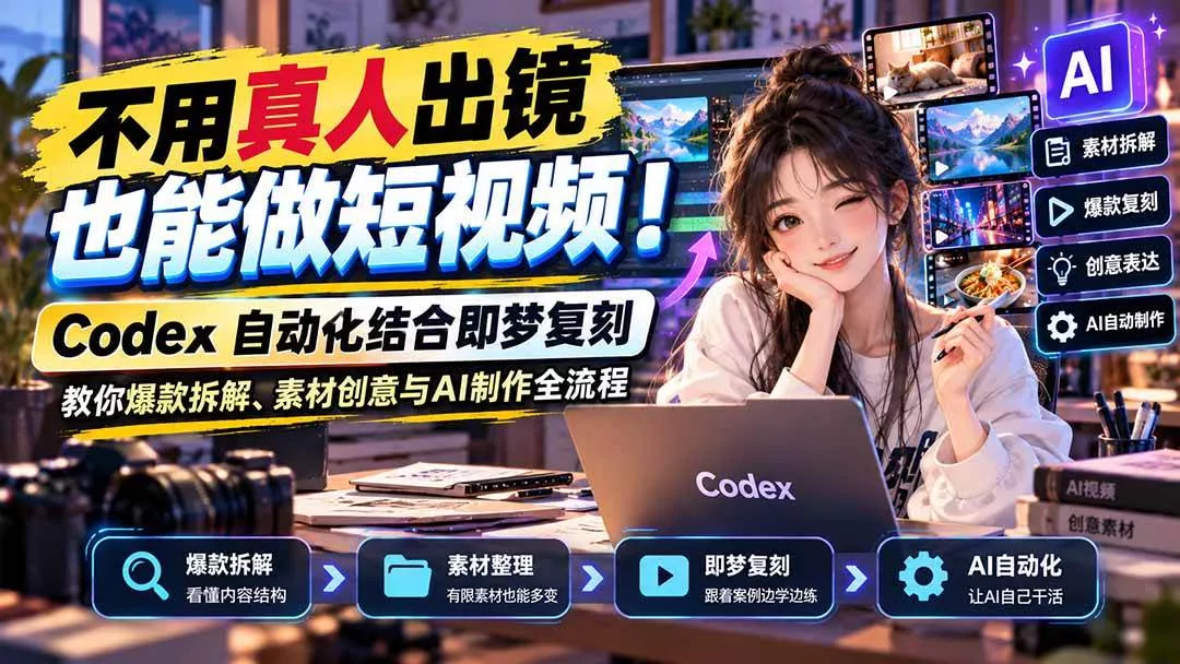(20988期)不用真人出镜也能做短视频!Codex自动化结合即梦复刻,教你爆款拆解、素材创意与AI制作全流程 (20988期)不用真人出镜也能做短视频!Codex自动化结合即梦复刻,教你爆款拆解、素材创意与AI制作全流程