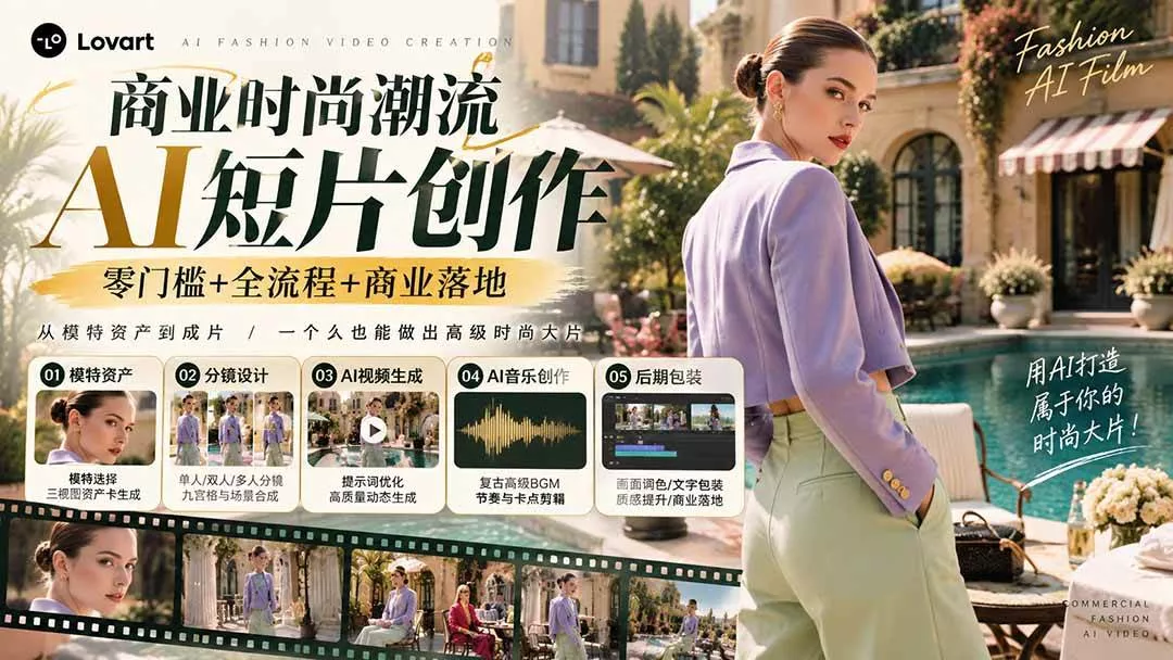 （21000期）从一张模特图到高级时尚广告大片：AI三视图资产、场景合成、电影分镜、动态生成与复古音乐剪辑实战课-奇点库