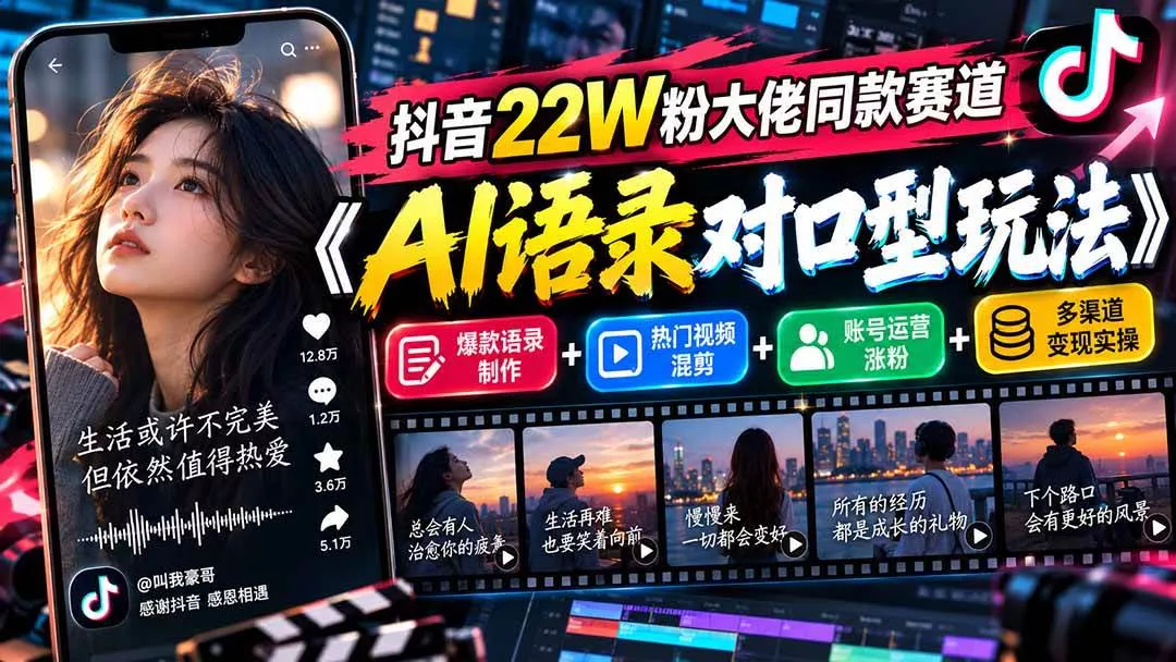 (20990期)抖音22W粉大佬同款赛道《AI语录对口型玩法》:爆款语录制作+热门视频混剪+账号运营涨粉+多渠道变现实操 (20990期)抖音22W粉大佬同款赛道《AI语录对口型玩法》:爆款语录制作+热门视频混剪+账号运营涨粉+多渠道变现实操