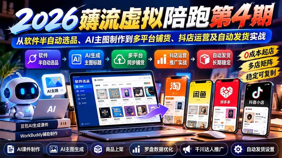 (20986期)2026薅流虚拟陪跑第4期:从软件半自动选品、AI主图制作到多平台铺货、抖店运营及自动发货实战 (20986期)2026薅流虚拟陪跑第4期:从软件半自动选品、AI主图制作到多平台铺货、抖店运营及自动发货实战