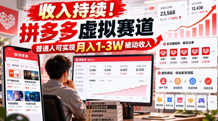 收入持续！拼多多虚拟赛道，普通人可实现月入1-3 W被动收入【揭秘】-奇点库