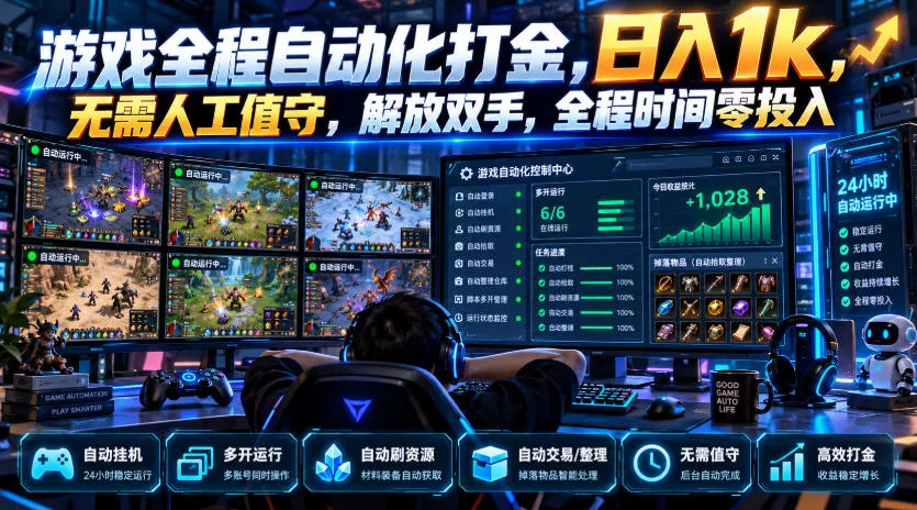 游戏全程自动化打金，日入1k，无需人工值守，解放双手，全程时间零投入【揭秘】-奇点库
