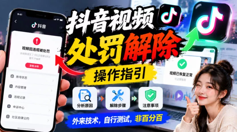 抖音视频处罚解除操作指引，外来技术，自行测试，非百分百-奇点库