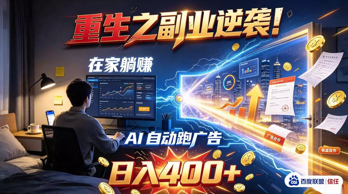 重生之副业逆袭！在家躺赚AI自动跑广告日入400+，无需人工操作【揭秘】-奇点库