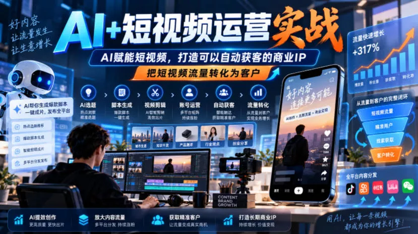 AI+短视频运营实战，AI赋能短视频，打造可以自动获客的商业IP，把短视频流量转化为客户-奇点库